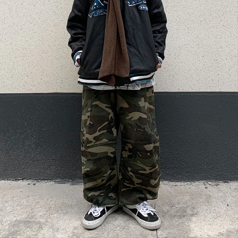 

Baggy Camouflage Pockets Straight Cargo Pants Women High Waist Streetwear Loose Wide Leg Pant Vintage Casual Goth Harem Trousers