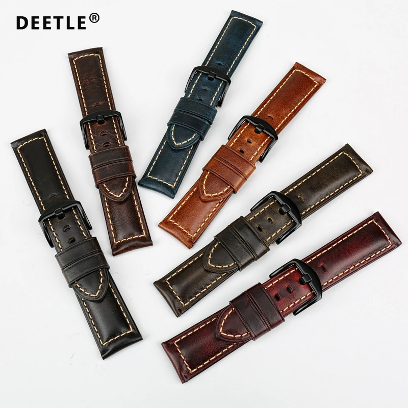 

DEETLE Watch accessories fashion blue watchband 20mm 22mm 24mm 26mm vintage oil wax leather watch strap for Fossil watch band