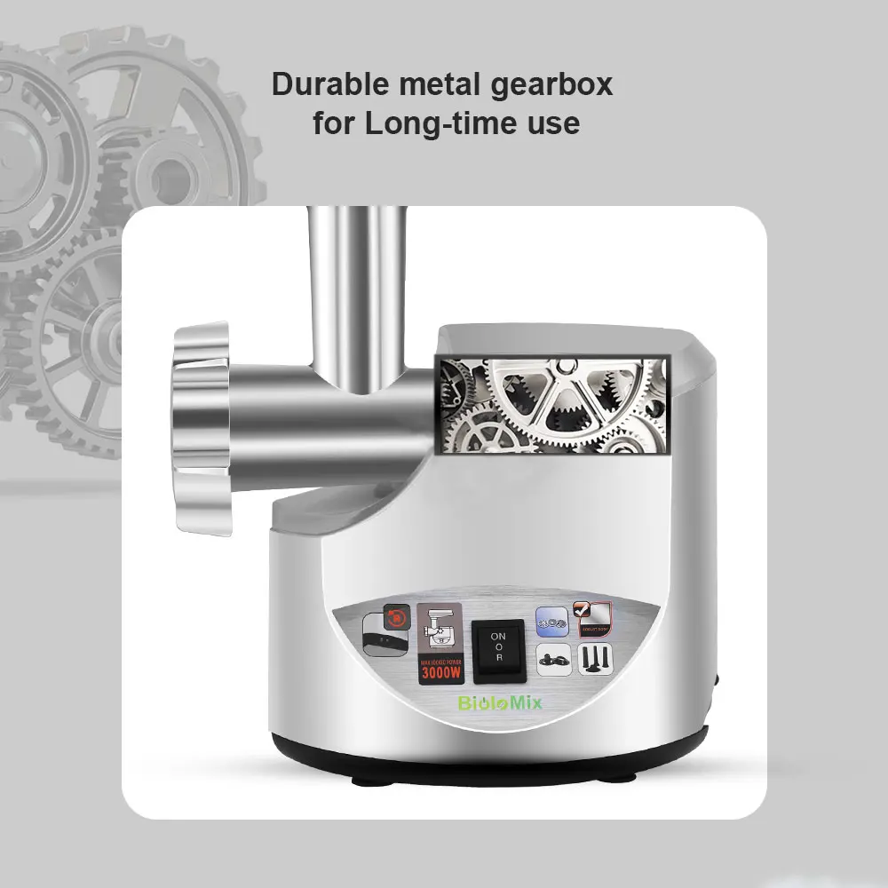 BioloMix-Moedor de Carne Elétrico, Max Food Grinder, Meat Mincer, Salsicha Stuffer, Processador de Alimentos, 2000W