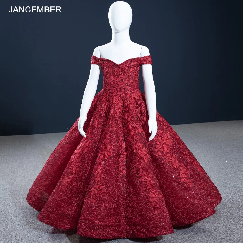 J66601K Jancember  Red Pageant Dresses 2021For Girls Sweetheart Off The Shoulder Applique Prom Ball Gowns