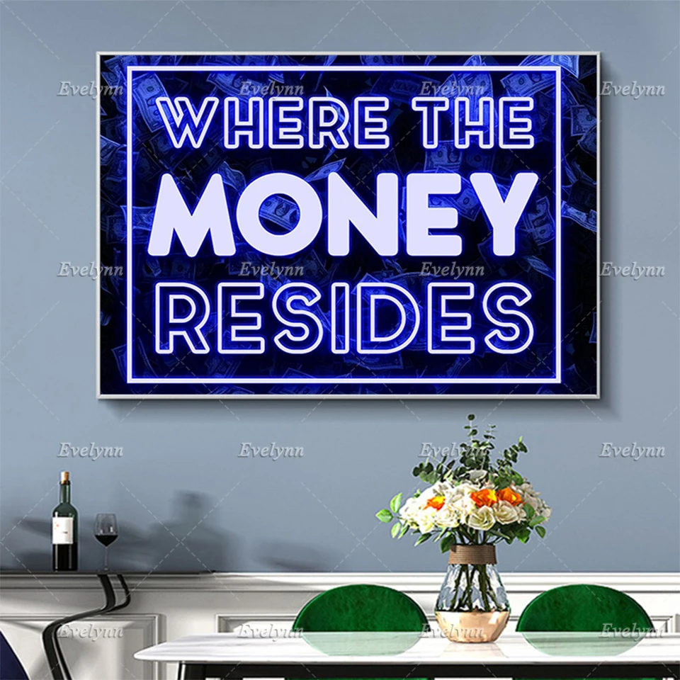 Where The Money Resides Wall Art Print Neon Glow Poster Nordic Modular Pictures For Living Room Home Decoration Floating Frame