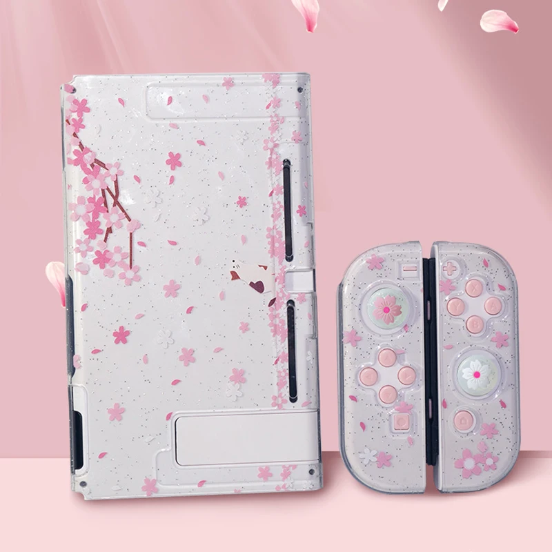 

Pink Sakura Soft TPU Shell For Nintendo Switch Protective Cover Dockable Joycon Controller Skin Shell Case NS Game Accessories