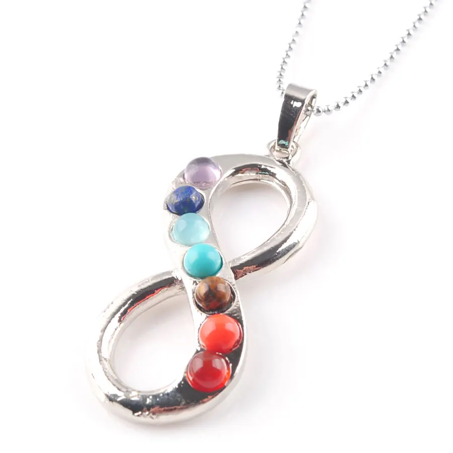 WOJIAER 7 Chakras Natural Stone S Form Pendants Health Amulet Healing Jewelry Making Charms Pendant Fit Necklace N3269