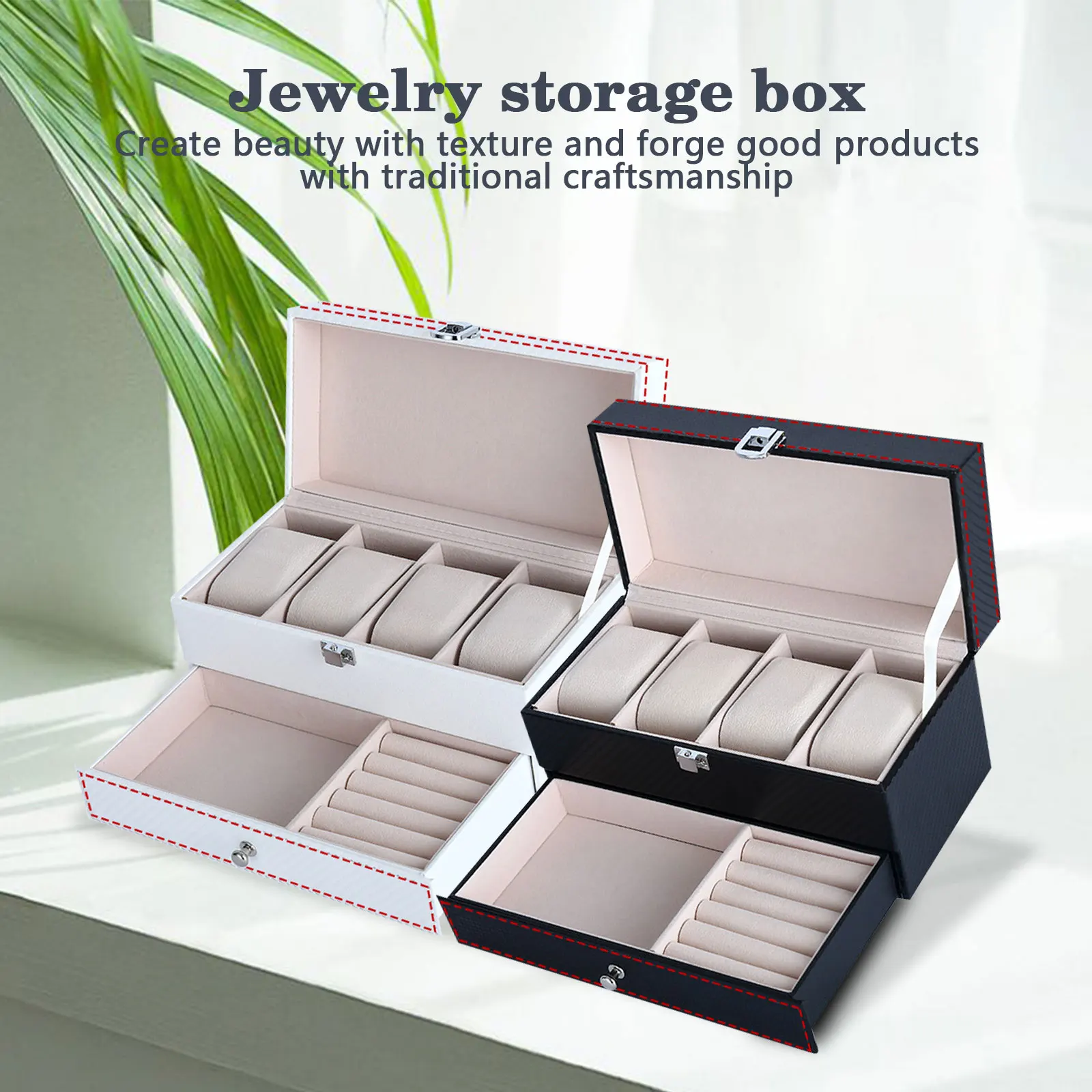 Watch Box PU Leather Watch Case Holder with Removable Drawer Jewelry Organizer Jewelry Display Box for Men Women beauty