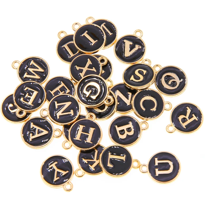 10pcs/26pcs  Alphabet Letter Double Face Enamel Charms Pink color 12*15mm pendants jewelry making Handmade craft