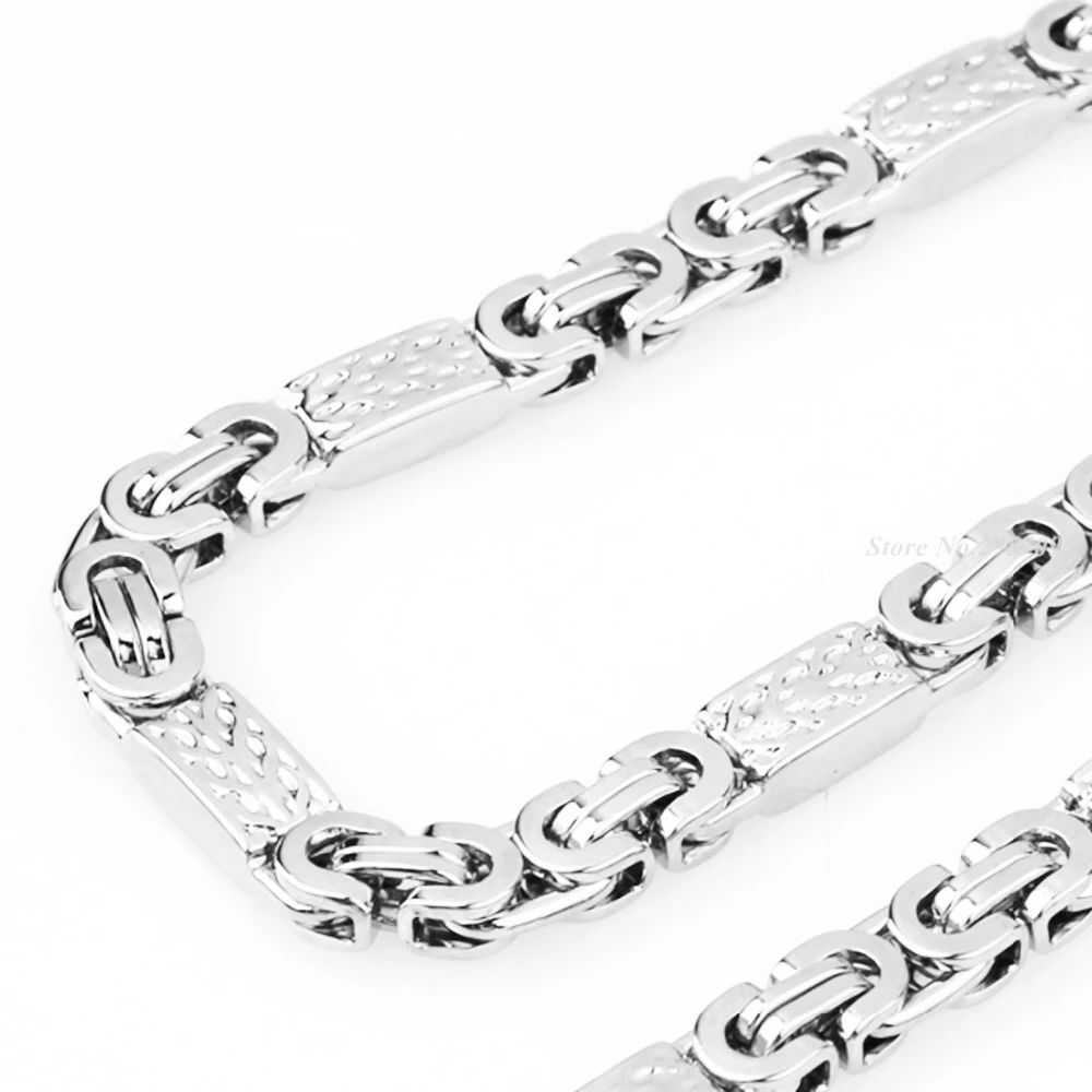 6mm Mens Chain Boy Necklace Silver Color Flat Byzantine Greek Pattern Link Stainless Steel Necklace Wholesale Gift Jewelry