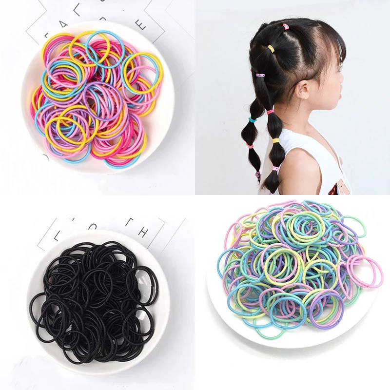 100ピース/ロット3センチメートルヘアアクセサリー女の子ゴムバンドシュシュ弾性ヘアバンドバンドキッズベビーカチューシャ装飾ネクタイガムのための