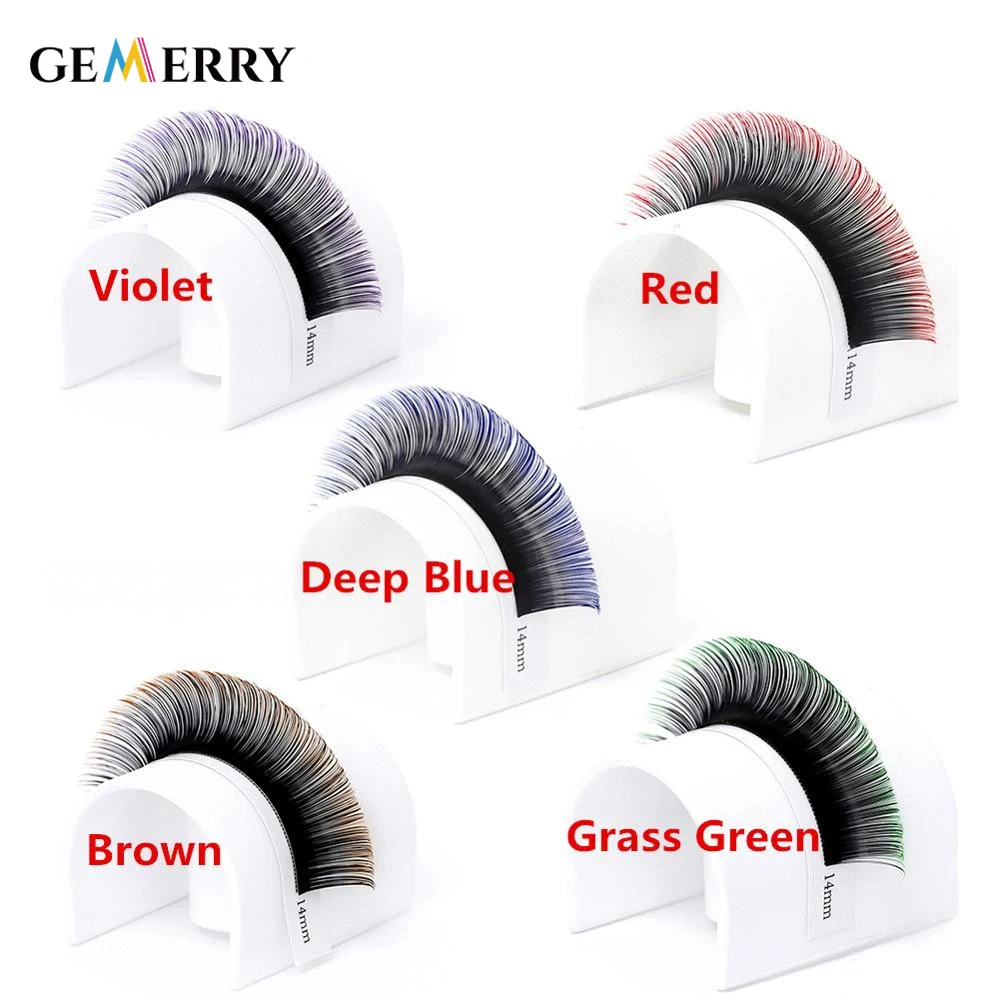 GEMERRY 12 Lines Colored Eyelash Extensions Individual Ombre Green Blue Brown Purple Lash Faux Mink False Eyelashes Makeup Tools