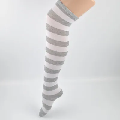 Women Girls Over Knee Long Sock Stripe Printed Thigh High Stockings Striped Cotton Socks Sweet Cute Plus Size Overknee Socks