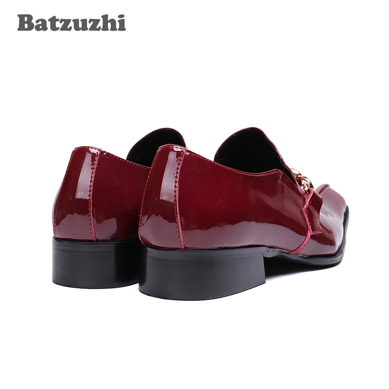 Batzuzhi Japanese Style Fashion Men Shoes Square Toe Patent Leather Dress Shoes Men Black/Red Formal Business/Party and Wedding