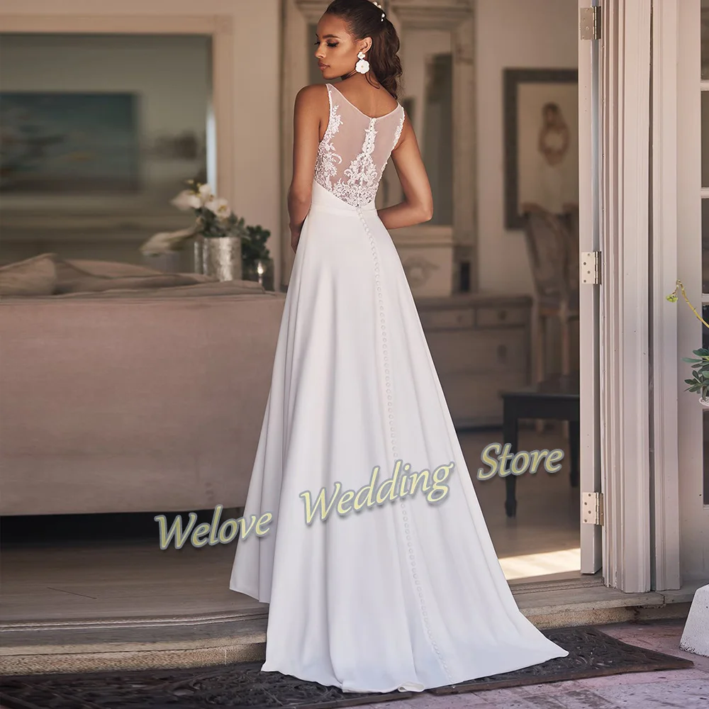 Civil Bridal Dresses For Bride White Square Neck Cap Sleeves A Line Wedding Gown With Applique Button Back Floor Length Vestidos