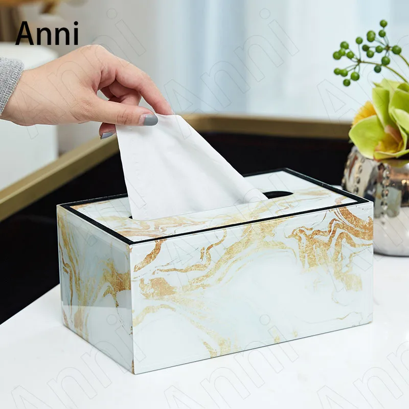 

Chinese Gilt Decorative Tissue Boxes Modern Simple Glass Paper Towel Organization Desktop Ornaments Home Living Room Decoration