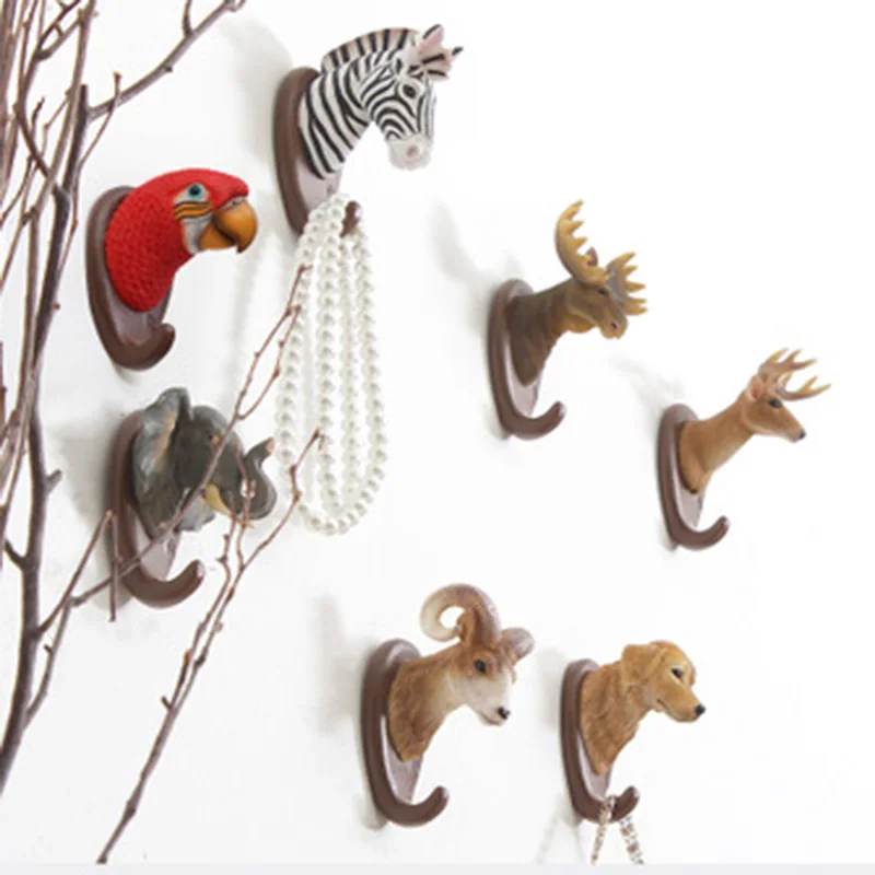 Retro Resin Creative American Animal Head Wall Decoration Hanger Giraffe Zebra Head Rack Bedroom Coat Keychain Hat Hooks