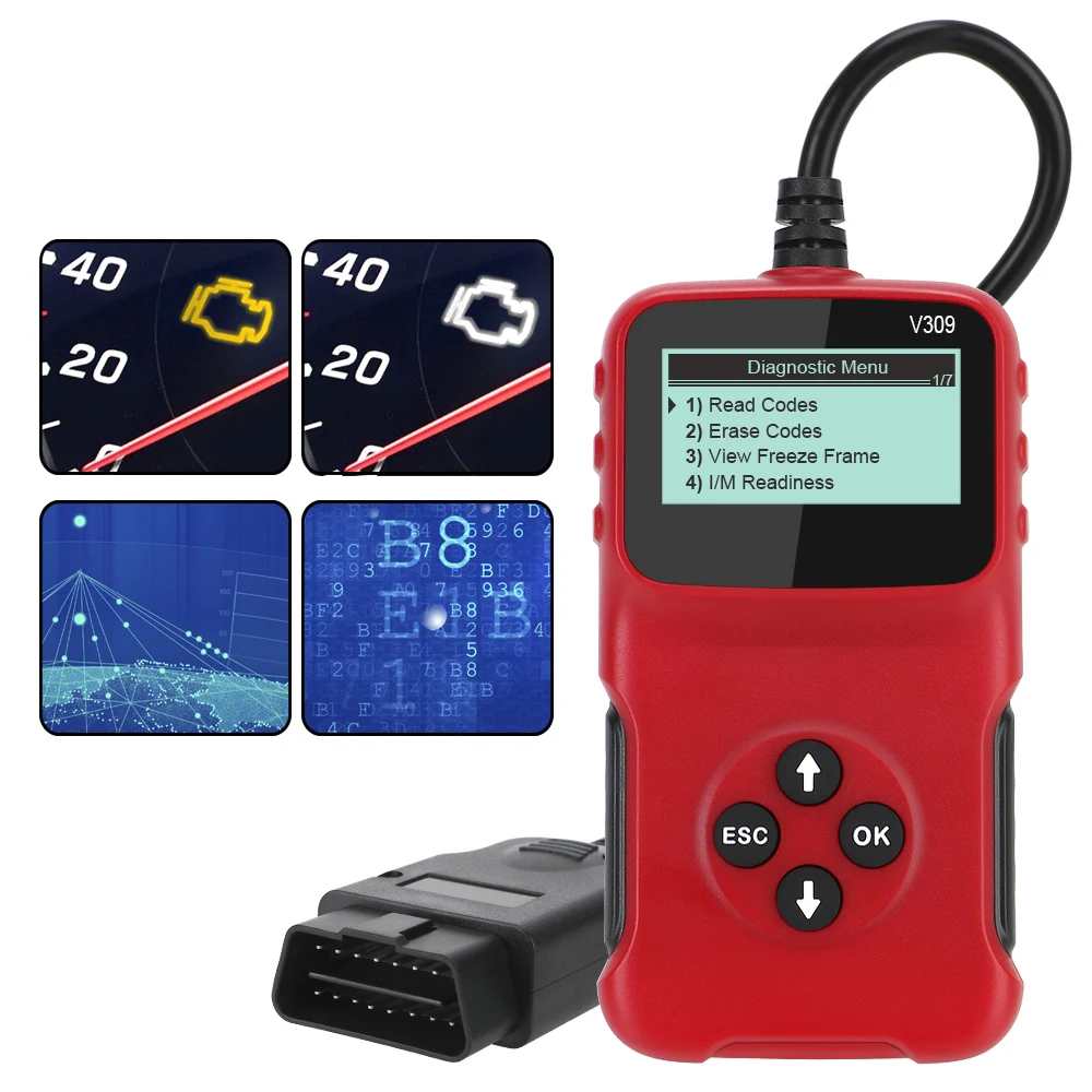 V309 OBD2 Code Reader OBD 2 Scanner OBDII Plug and Play Auto Accessories Digital Display Car Diagnostic Tool ELM 327