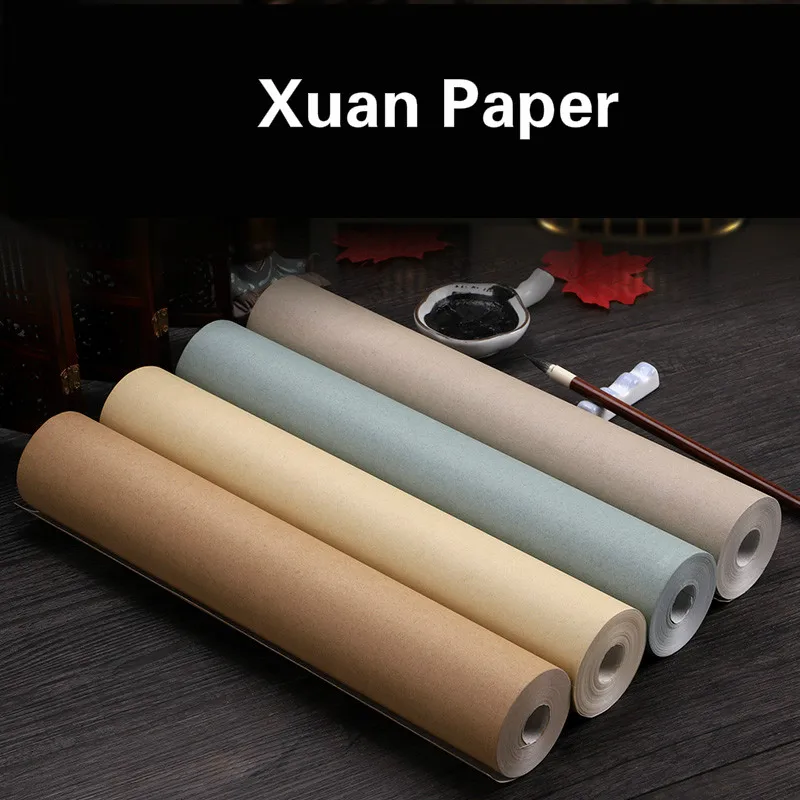 

20m Long Scroll Xuan Paper Batik Antique Half-Ripe Rice Paper Brush Writing Calligraphy Pratice Thicken Plain Retro Xuan Paper