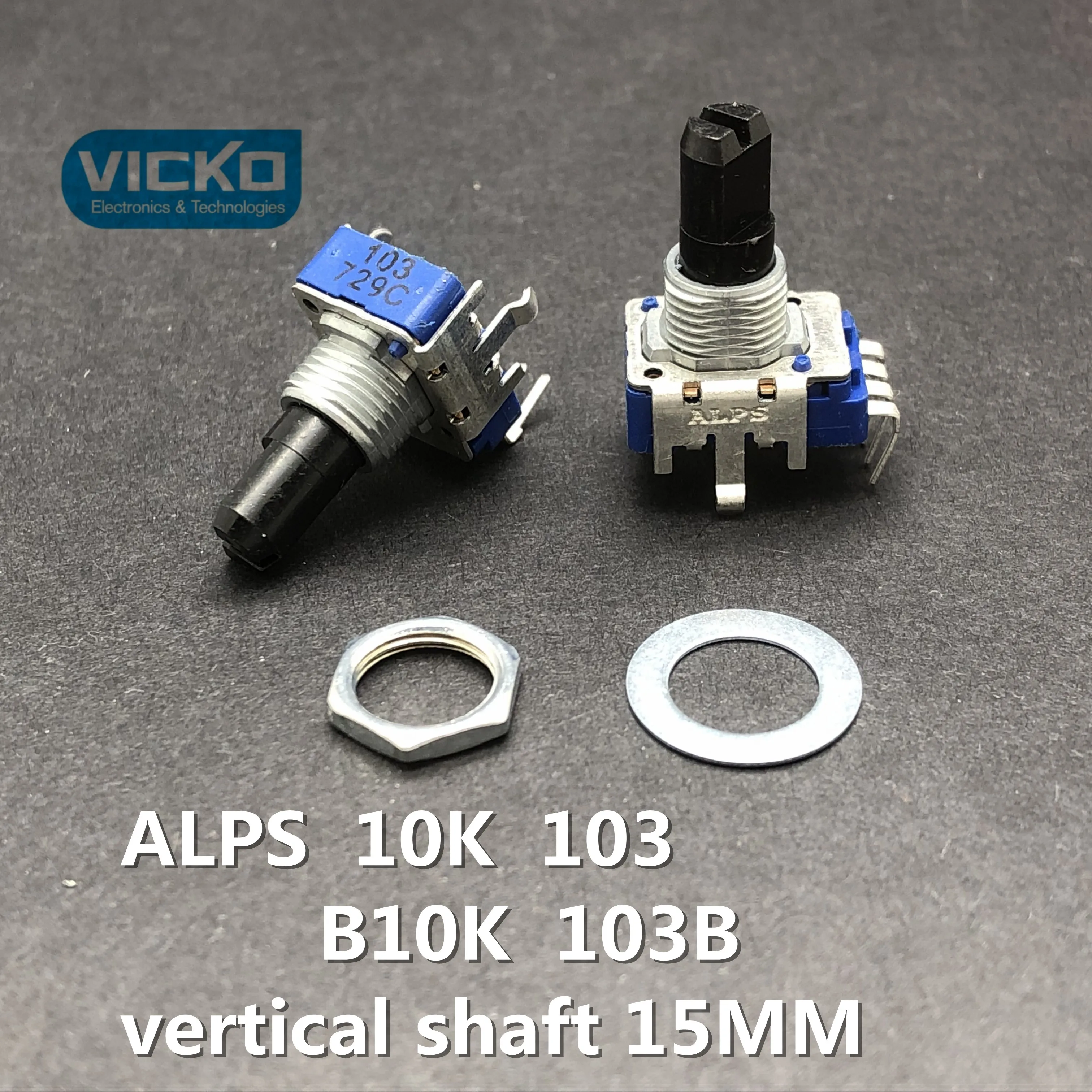 10pcs ALPS 10K 103 103B B10K Volume potentiometer 4 pin position vertical shaft 15MM midpoint 4 feet switch