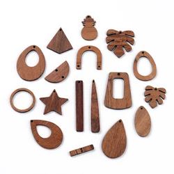 10PCS Mix Natural Wood Geometric Charms For Earring Bracelet Connectors Findings DIY Pendants Flatback Vintage Jewelry Making