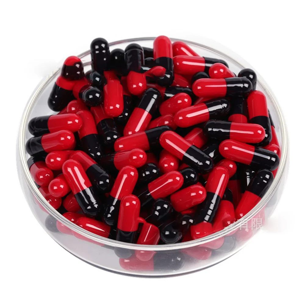 

1000PCS Red Black Empty Hard Gelatin Capsule Size 00#/0# Kosher Gel Medicine Pill Vitamins Empty Pill Capsule