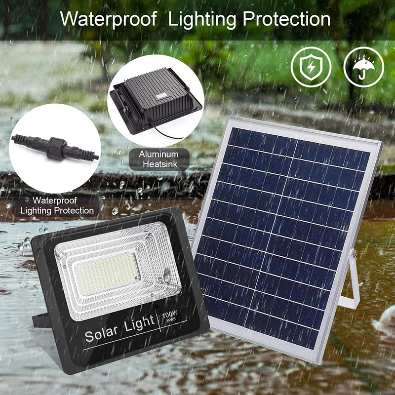 Solar LED Street Light Outdoor IP67 Waterproof Floodlight 4×1200W4×2400W Four Lamp Holders Detachable Remote Control Solar Panel