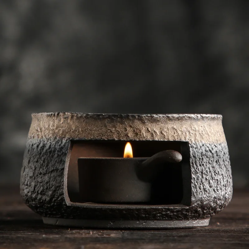 Japanese-style stoneware candle tea-making tea warmer handmade retro tea warm tea warm tea stove teapot insulation base