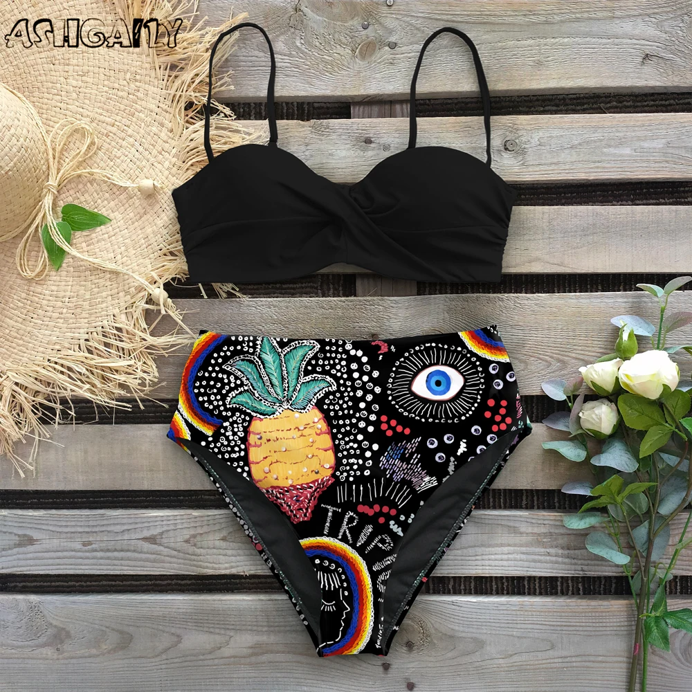 Sexy 2024 Bikini Swimsuit Women Swimwear Push Up Bikinis Set Leaf Print Female High Waist Swimming Suits for Bathing Suit