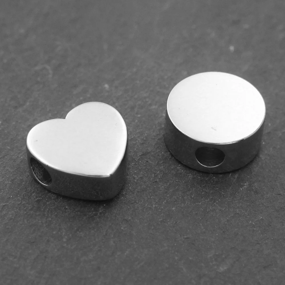 Never Fade 316l Stainless Steel Full Polished Shinning Custom Logo Round Heart Bead Charms For Bracelet Jewelry Making