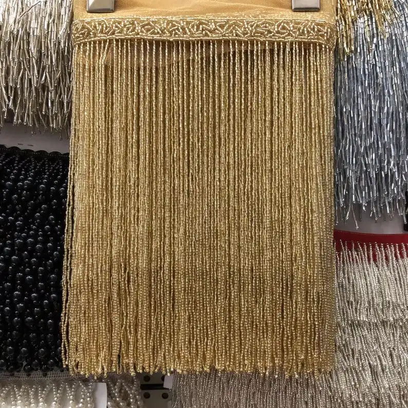 1.8 yards gold heavy bead Fringe trim for haute couture, seed bead fringe tassel, Millinery Crafts embellishme