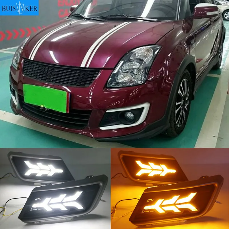 

1 Set Car LED DRL Daytime Running Lights For Suzuki Swift 2013-2016 with Yellow Turning Signal fog lamp cover