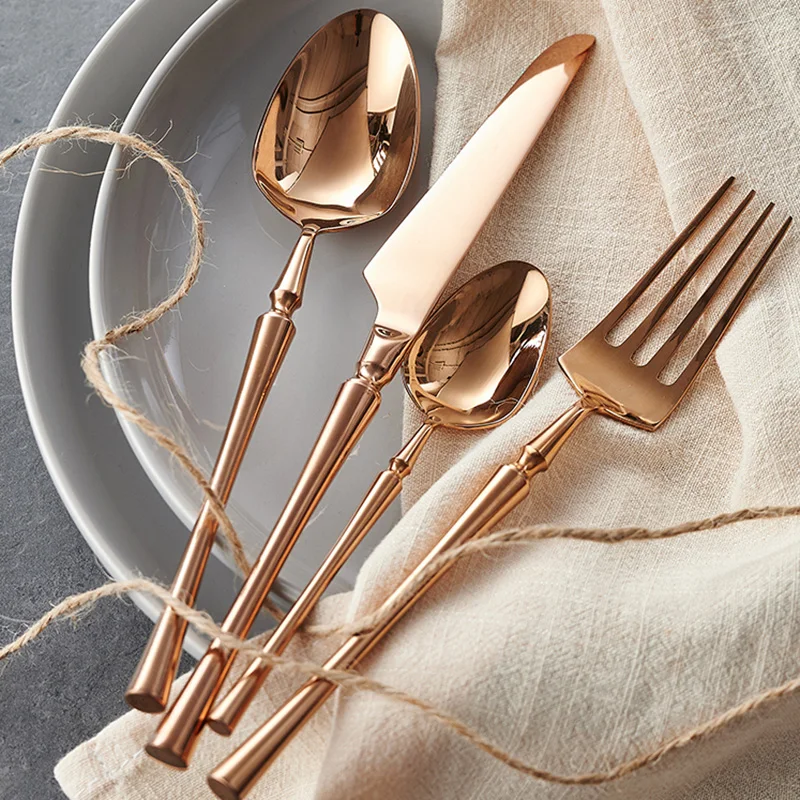 Mirror 304 Stainless Steel Knife Fork Spoon Set Rose Gold Cutlery Dinnerware Set Silverware Dessert Steak Fork Coffee Spoon