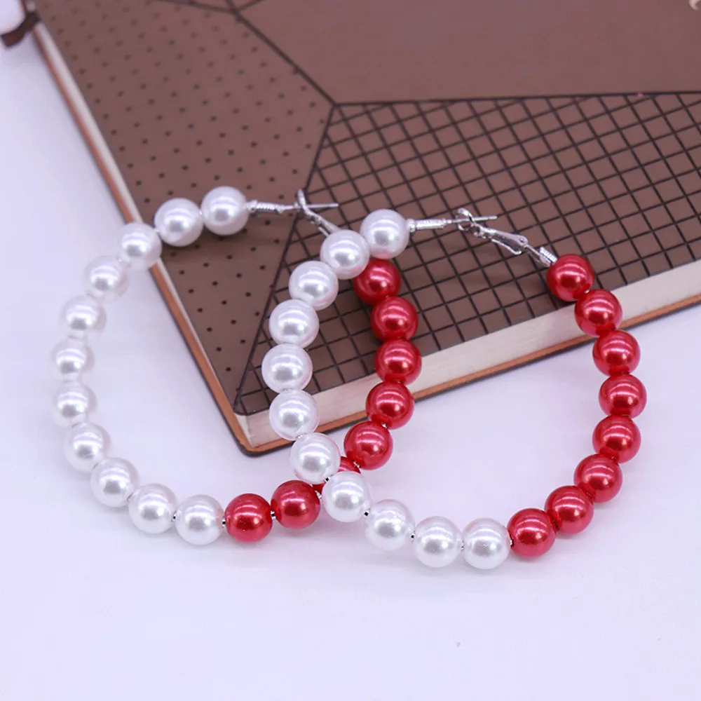 Customize Design Large Size Greek Sisterhood Service White Red Pearl Delta Earring Sorority Life Lady Ear Jewelry