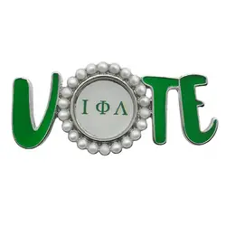 Drop Ship Greek Sorority Green Enamel White Pearl Vote Iota Phi Lambda Brooch Greek Lapel Pin Jewelry