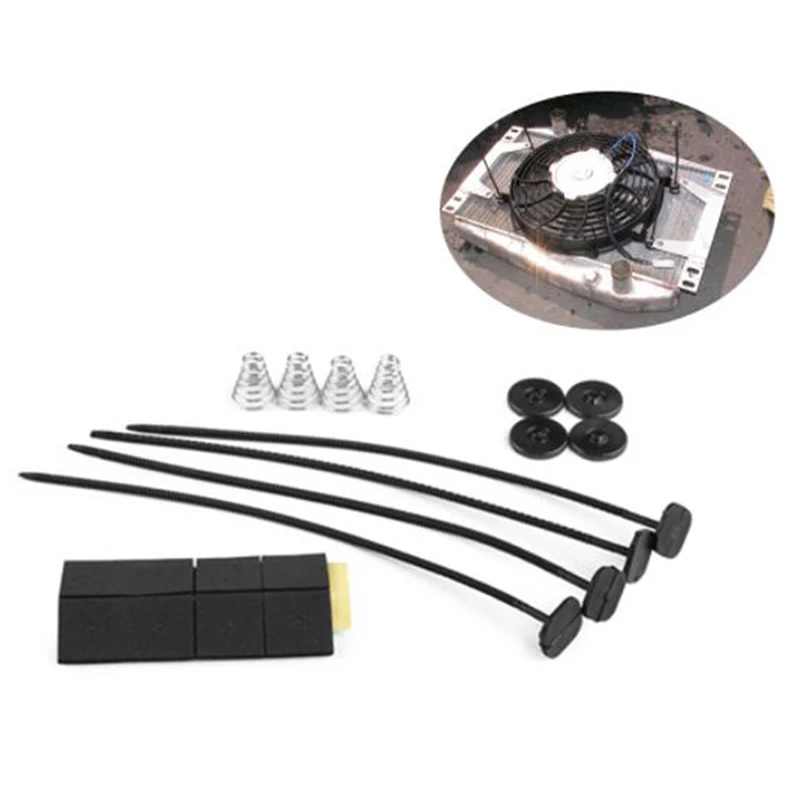 Fan Mount Kit For Car Vehicle Electric Radiator Fan Mounting 4 mounting feet 4 cable ties 4 springs 8 foam protection pads Kit