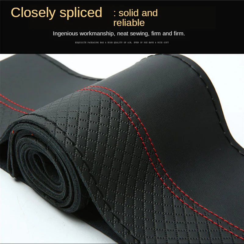 Top Genuine Leather Car Steering Wheel Cover DIY Braid Case & Needles Thread Fit For 38cm Diameter Breathable Design