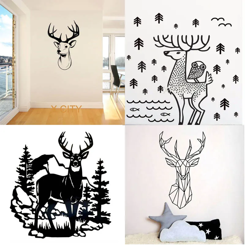 

Deer Horn Elk Hunting North Tundra Animal Forest Hooves Wall Vinyl Sticker Tribal Wild Trophy Antlers Decal Nature