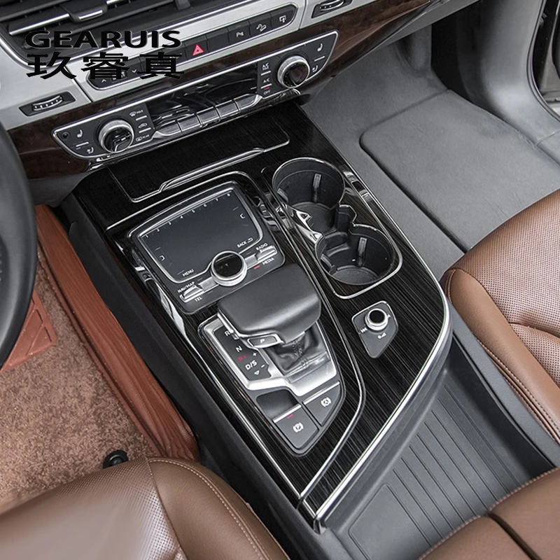 Car Styling konsoli zmiany biegów ramka dekoracyjna biegów Panel obudowa naklejki wykończenia dla Audi Q7 4M 2016-2019 wnętrze akcesoria samochodowe