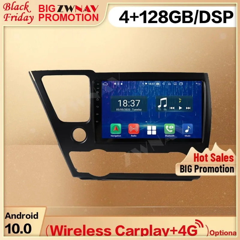 128G Carplay 2 Din For Honda Civic 2008 2009 2010 2011 2012 2013 Android 10 Screen Player Audio Radio GPS Head Unit Auto Stereo