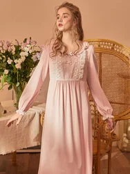 Vintage Delicate Lace Women's Nightgowns Royal Spring Autumn Princess Loose Sweet Long Sleepwear Holiday Dress