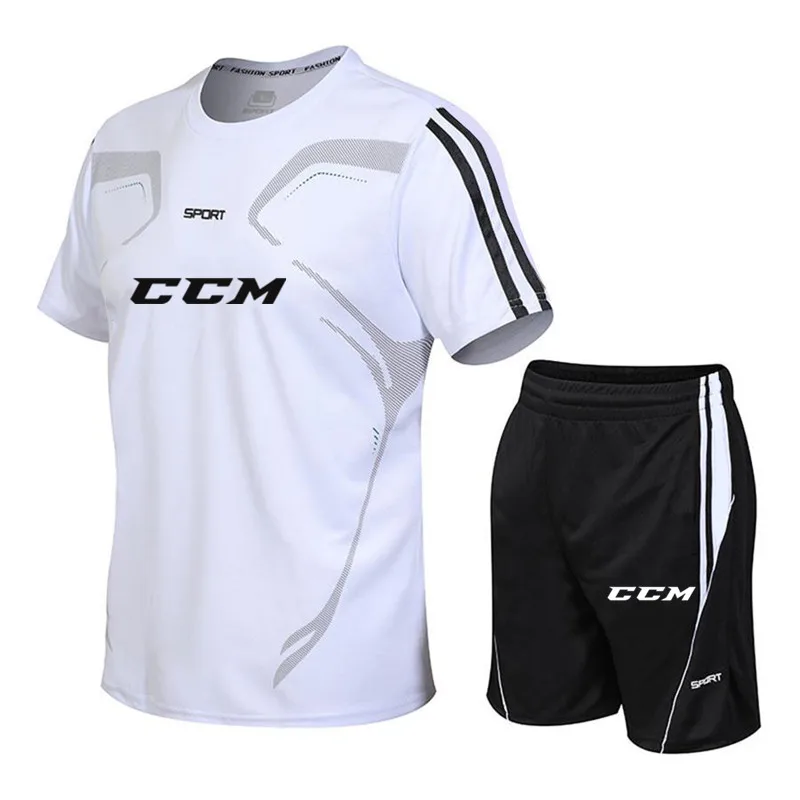 Men\'s T-shirt + Shorts Set Summer Breathable Casual T shirt Running CCM Set Fashion Harajuku Printed Male Sport Suit 2021 New