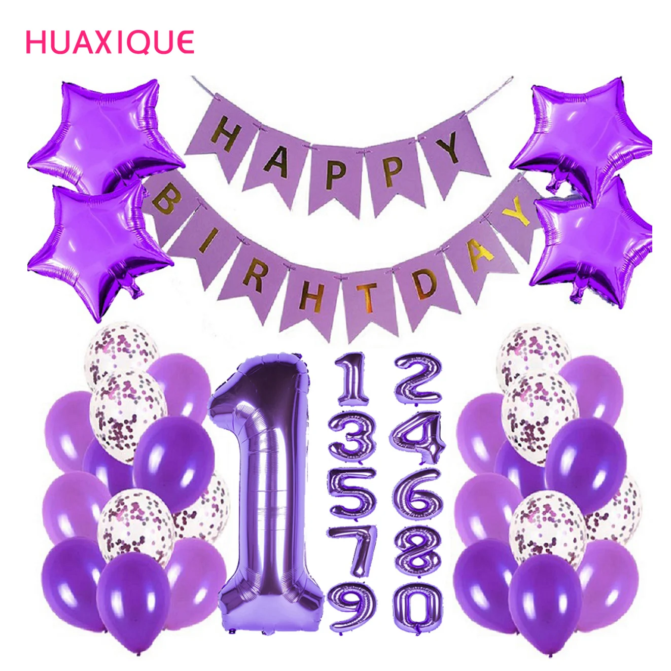 

Purple Party Decor Kit Birthday Party Decorations Happy Birthday Banner Purple Confetti Balloons Number Balloon Arch Garlan