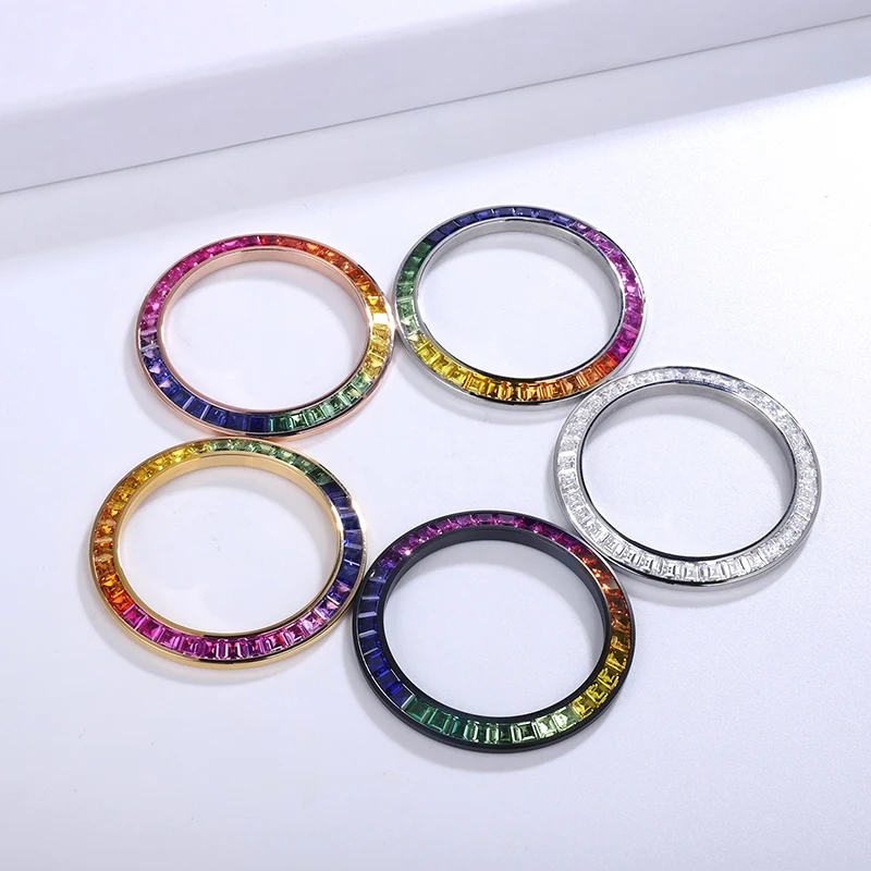 2023 Hot Colorful Watch Parts Gradient Rainbow Natural Sapphire Cubic Zirconia Moissanite 40mm Bezel