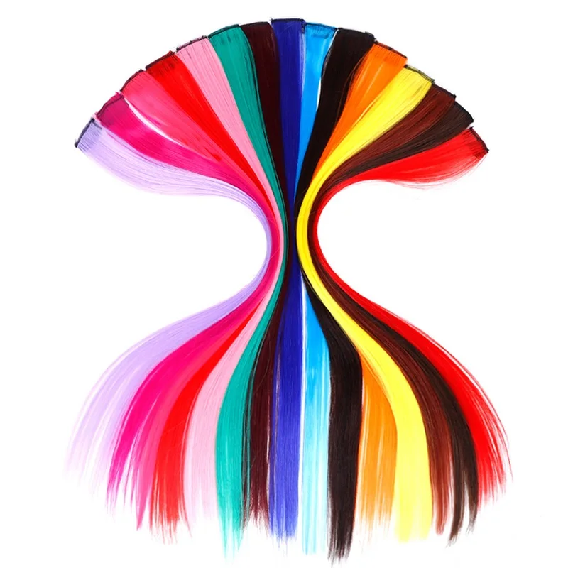 BUQI estensioni dei capelli colorate dritte finte Clip arcobaleno striscia di capelli sintetici rosa arancione bianco viola fili di capelli su Clip