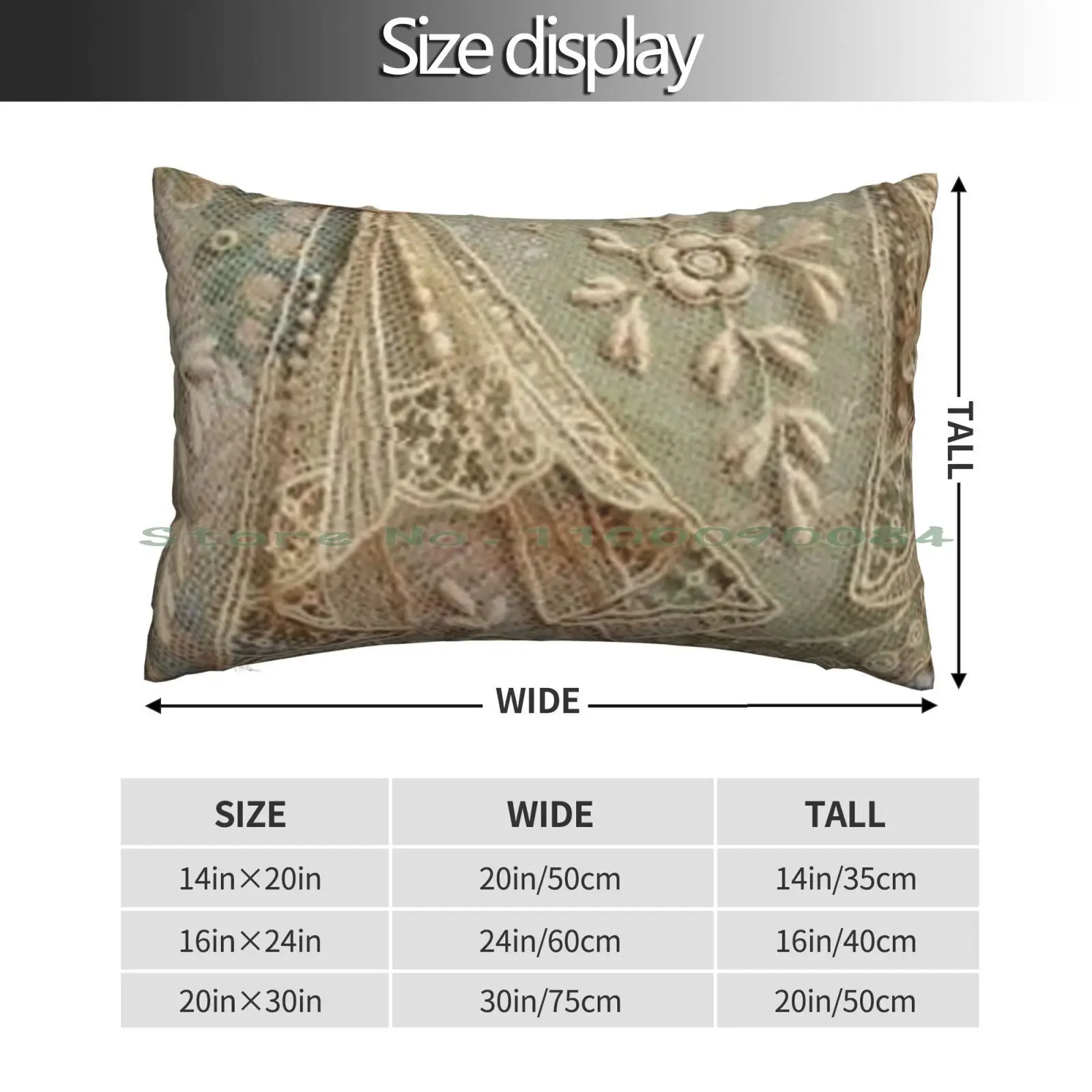 Beautiful Lace Print Pillow Case 20x30 50*75 Sofa Bedroom Lace Antique Vintage Tea Dyed Beige Pale Blue Flowers Frills Feminine