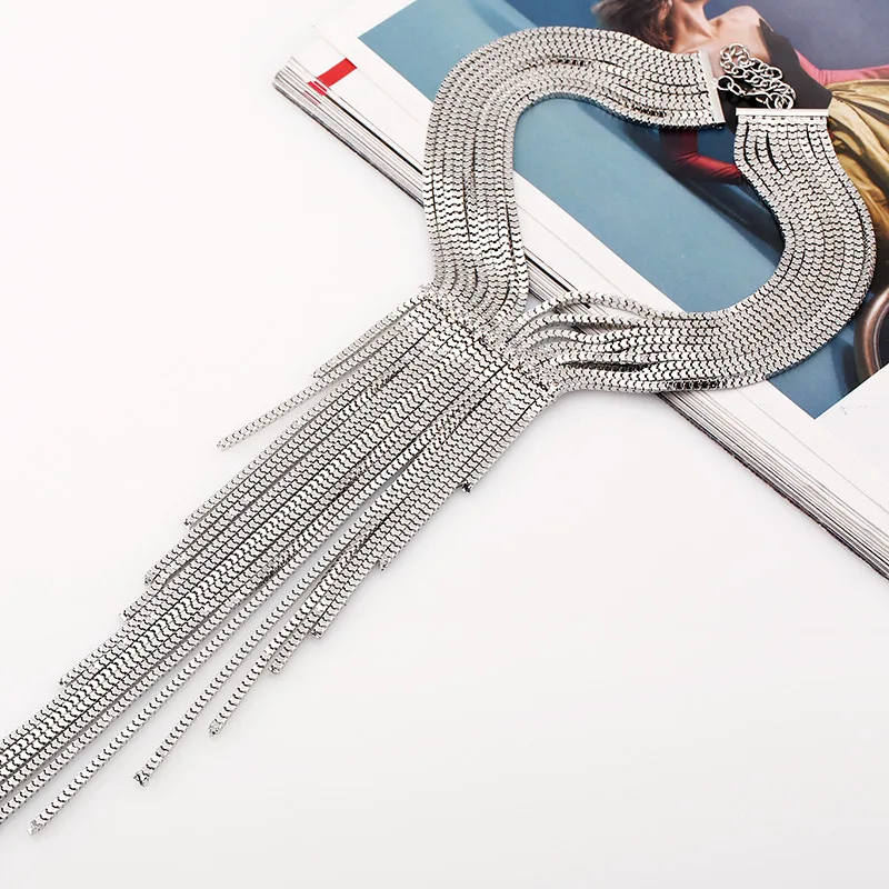 Bohemian Maxi Long Chains Tassel Big Chunky Statement Necklace For Women Vintage Collar Necklace Gold Silver Color Jewelry