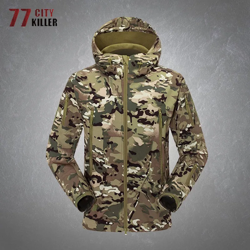 Camouflage Tactical Soft Shell Jacket Men Fleece Warm Windproof Waterproof Coats Male Outdoor Wearable Military Mens Jackets