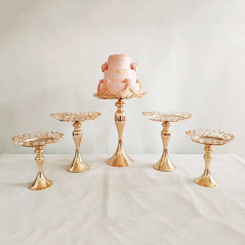 

5PCS/lot Wedding Cake Stand Set Gold Mirror Metal Cupcake Beautiful Tray