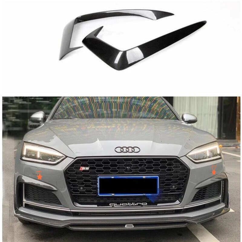 

Передняя противотуманная фара для Audi A5 S5 B9 2017-2020 из натурального углеродного волокна, разветвители для губ, бампер, спойлер, щитки, чехол для бровей и век