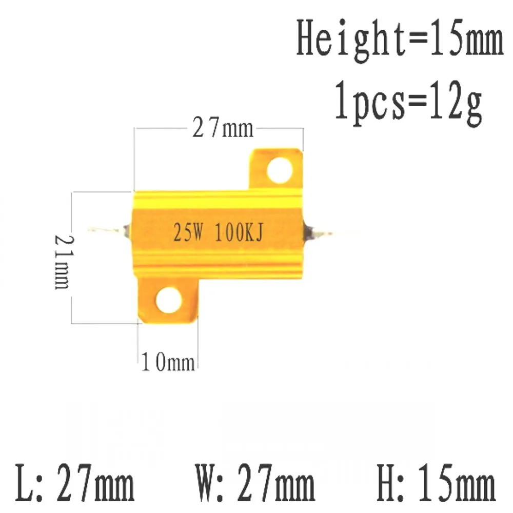 10PCS 25W RX24 Aluminum Power Metal Shell Case Wirewound Resistor 0.1~100k 1 2 3 5 6 8 10 20 50 68 100 150 200R 1K 2K 5K 10K ohm