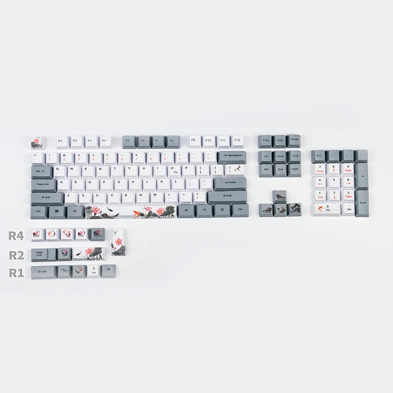 Lotus étang – capuchons de clavier en PBT, profil OEM, pour clavier mécanique rétro, petit ensemble complet de capuchons de clavier à Sublimation, 118 touches