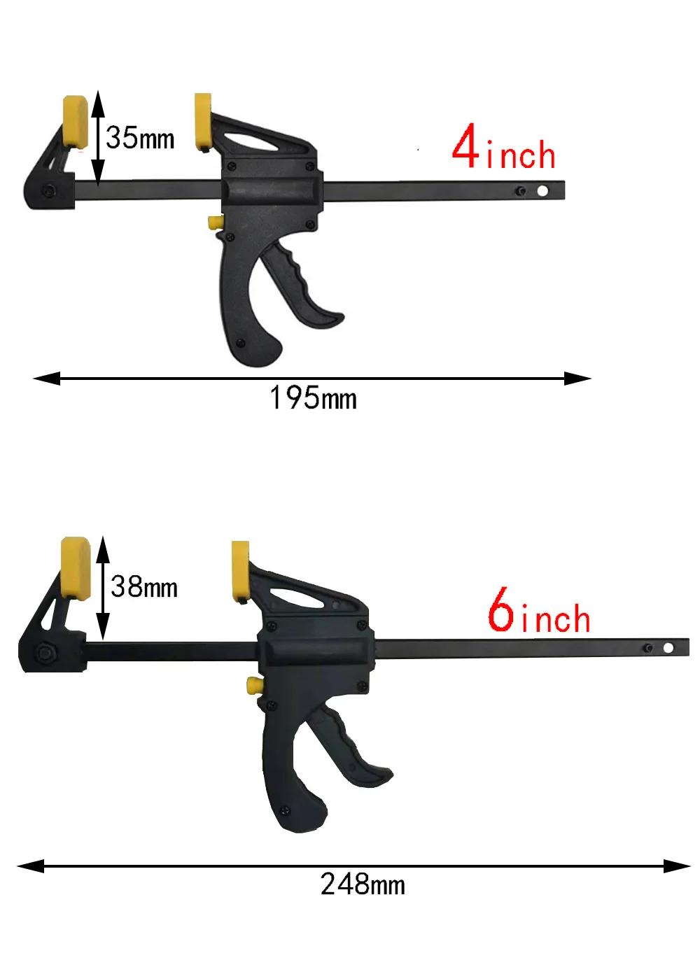 2Pcs 6inch OR 4inch yellow Woodworking Work Bar F Clamp Clip Set Hard Grip Quick Ratchet Release DIY Carpentry Hand Tool Gadget image 5
