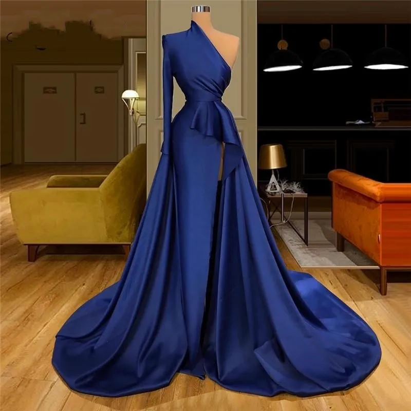 Arábia saudita vestido de noite 2025 dubai vestidos de festa cetim celebridade usar formal um ombro personalizado robe de soiree